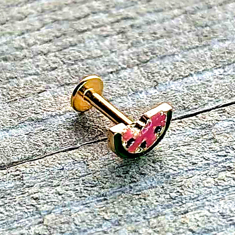 16G 1/4 Gold Tone Watermelon Bite Labret