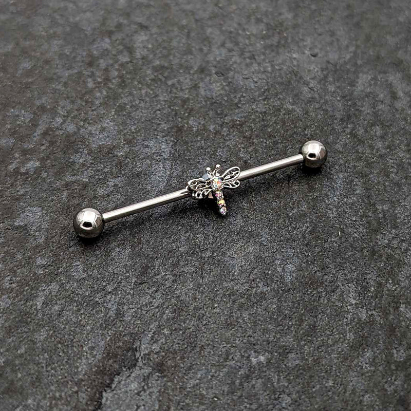 14G Aurora Gem Dragonfly Flying Industrial Barbell 38mm