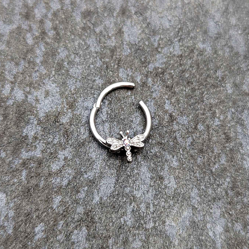 16G 3/8 Aurora Gem Dragonfly Flying Hinged Segment Ring