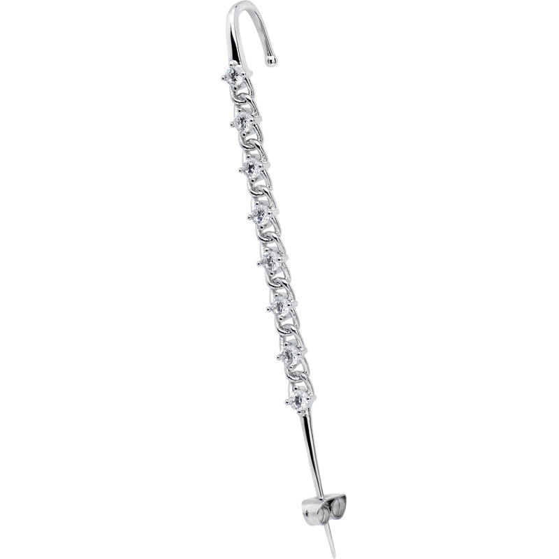 Clear CZ Gem Links Ear Cuff Bar Earring