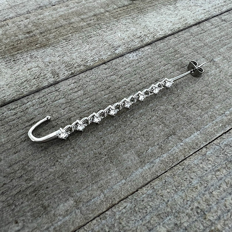 Clear CZ Gem Links Ear Cuff Bar Earring