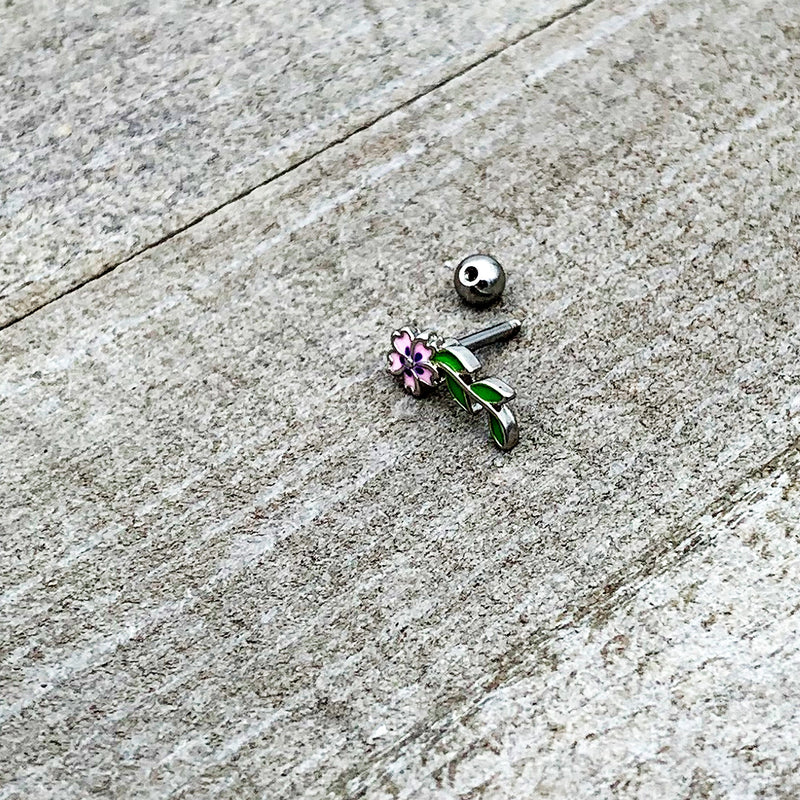 16G 1/4 Pink Purple Long Flower Cartilage Tragus Earring