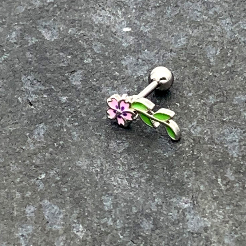 16G 1/4 Pink Purple Long Flower Cartilage Tragus Earring