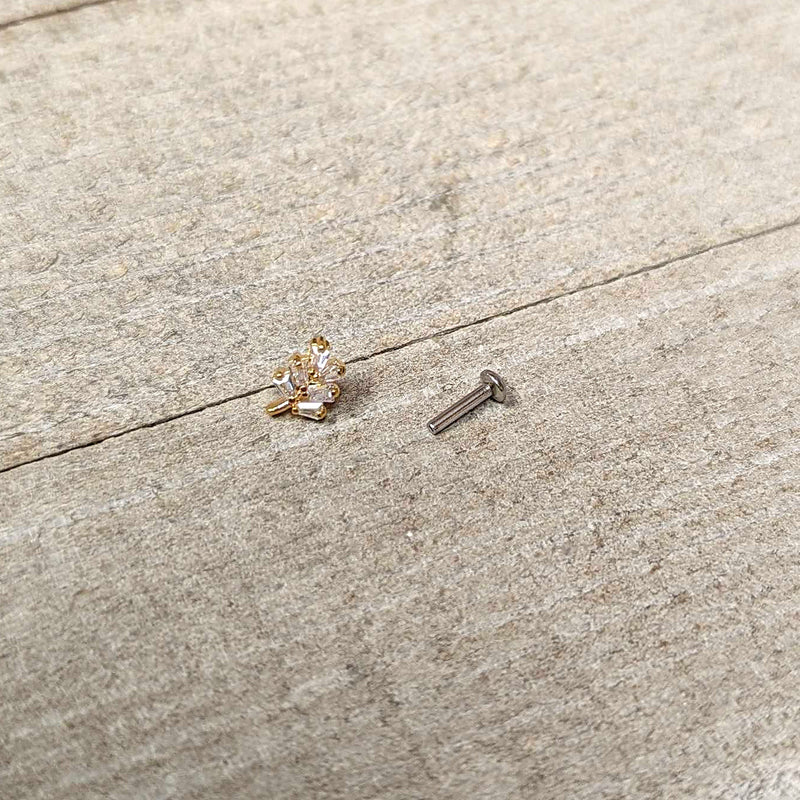 16G 1/4 Clear CZ Gem Leafy Golden Branch Threadless Labret Tragus