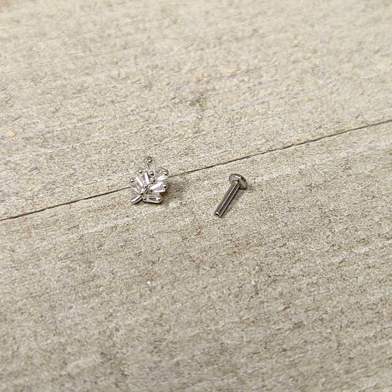 16G 1/4 Clear CZ Gem Leafy Branch Threadless Labret Tragus