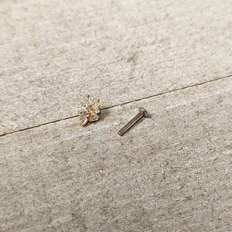 16G 5/16 Clear CZ Gem Leafy Golden Branch Threadless Labret Tragus