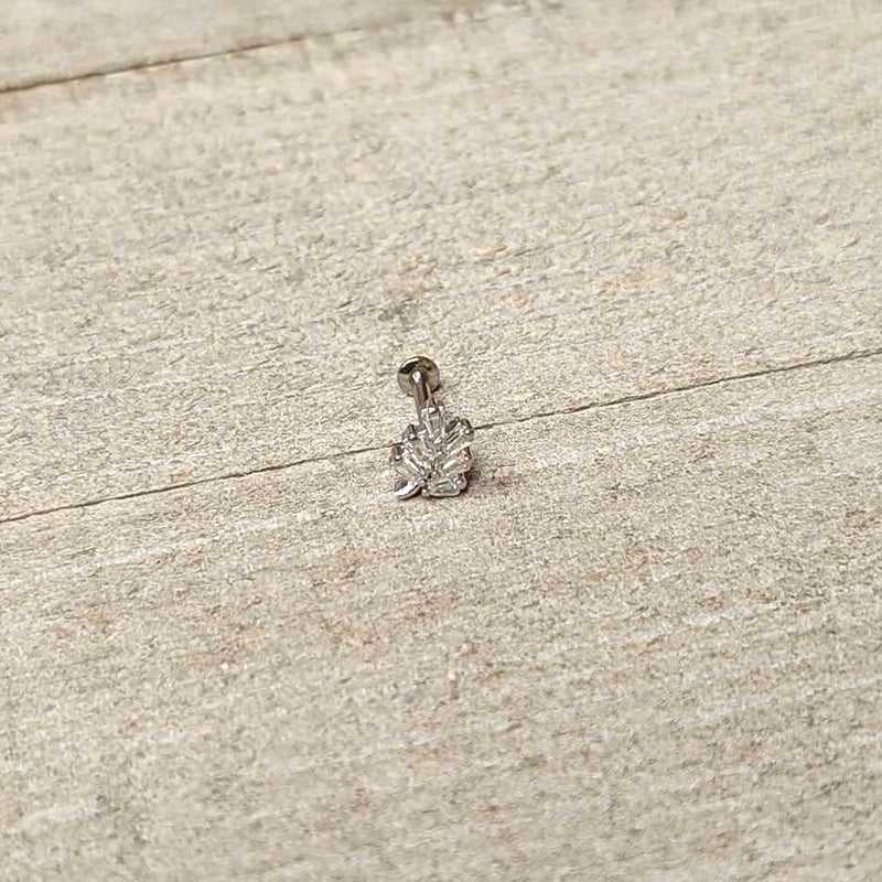 16G 5/16 Clear CZ Gem Leafy Branch Threadless Labret Monroe Tragus