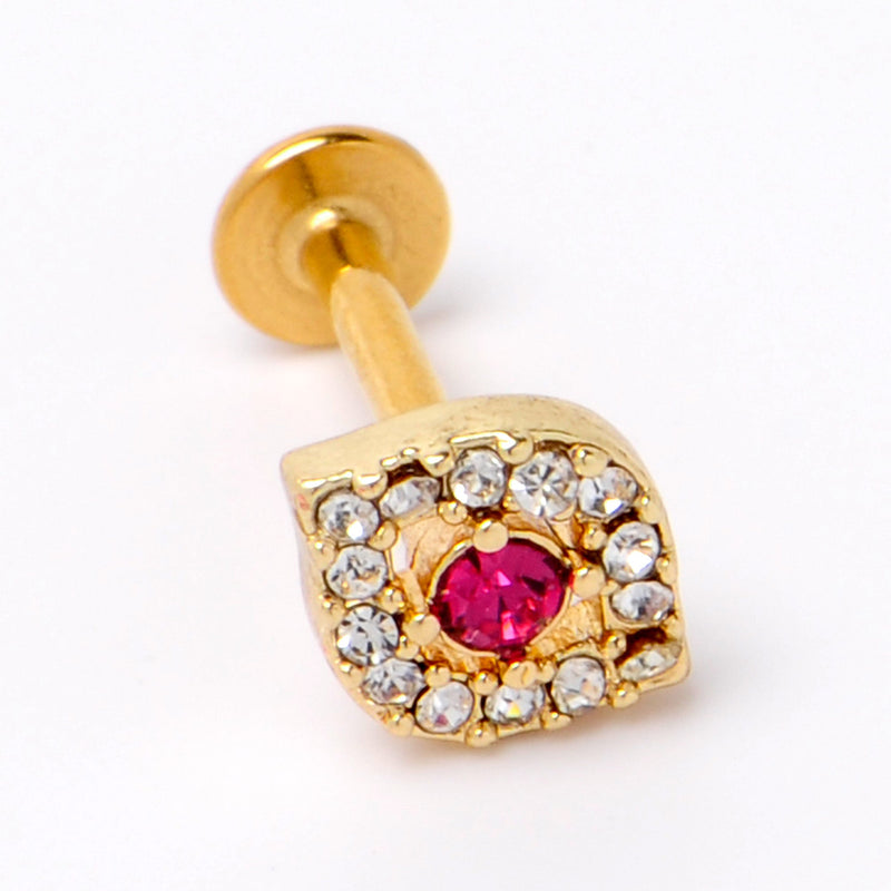 16G 5/16 Clear Pink Gem Gold Tone Open Eye Labret Monroe Tragus
