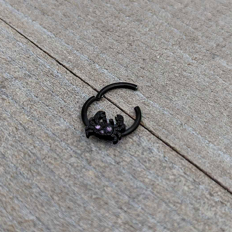 16G 3/8 Purple Gem Black Chic Crab Hinged Segment Ring