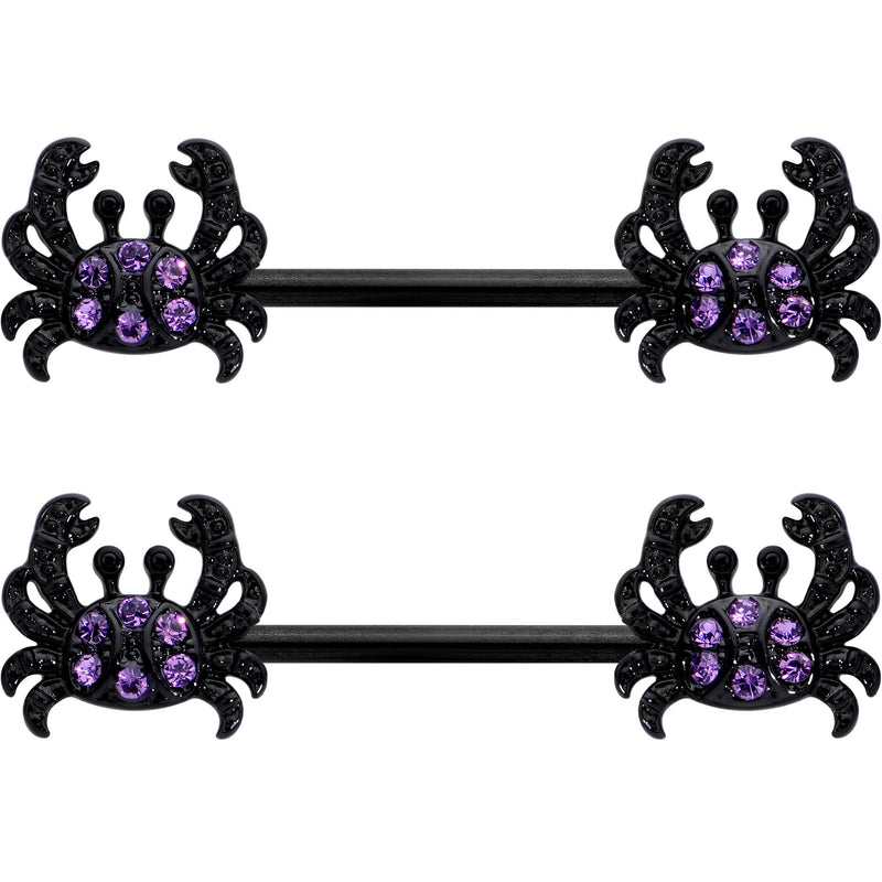 14G 9/16 Purple Gem Black Chic Crab Barbell Nipple Ring Set
