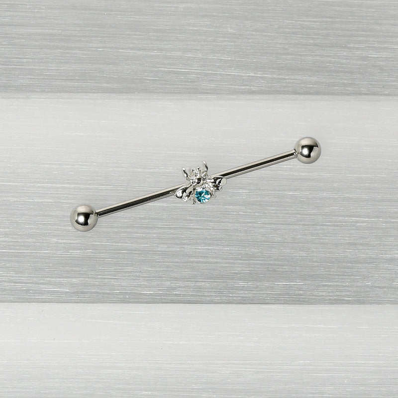 14G Blue Gem Bee Beautiful Insect Industrial Barbell 38mm