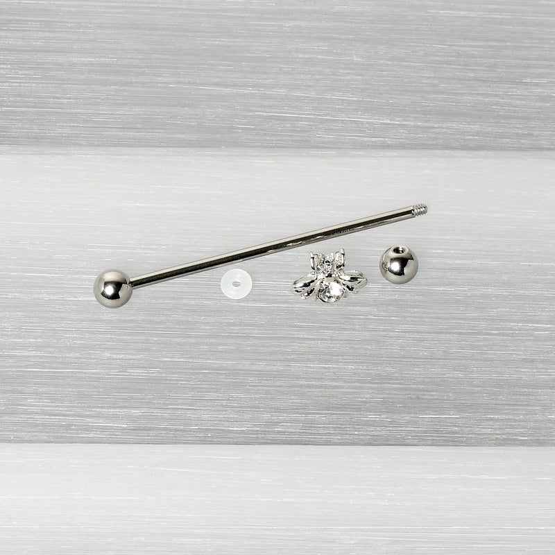 14G Clear Gem Bee Beautiful Insect Industrial Barbell 38mm