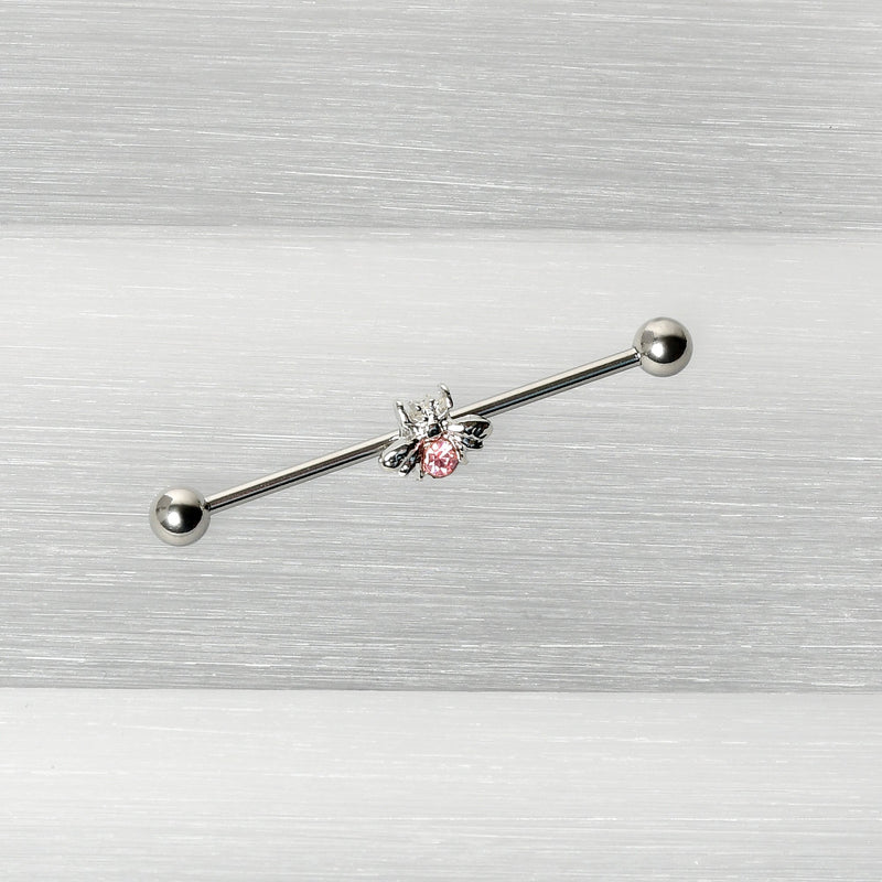 14G Pink Gem Bee Beautiful Insect Industrial Barbell 38mm