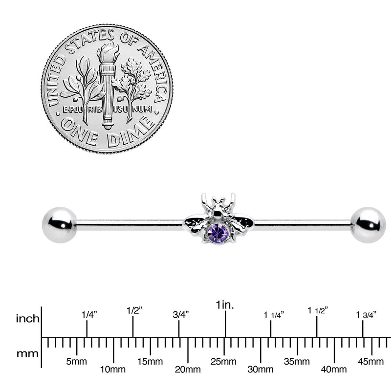 14G Purple Gem Bee Beautiful Insect Industrial Barbell 38mm