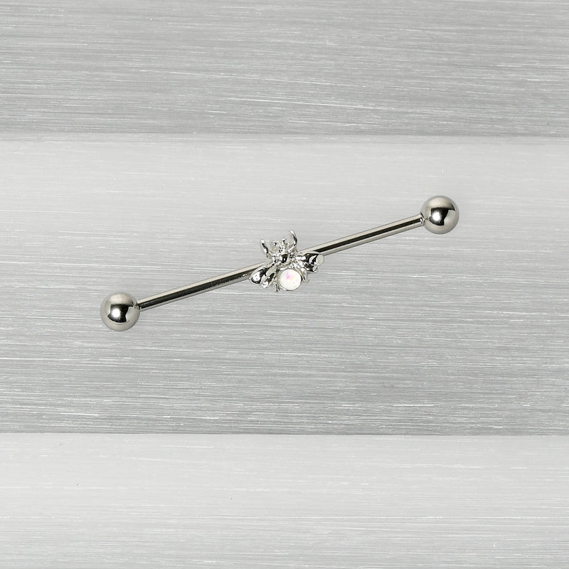 14G White Faux Opal Bee Beautiful Insect Industrial Barbell 38mm
