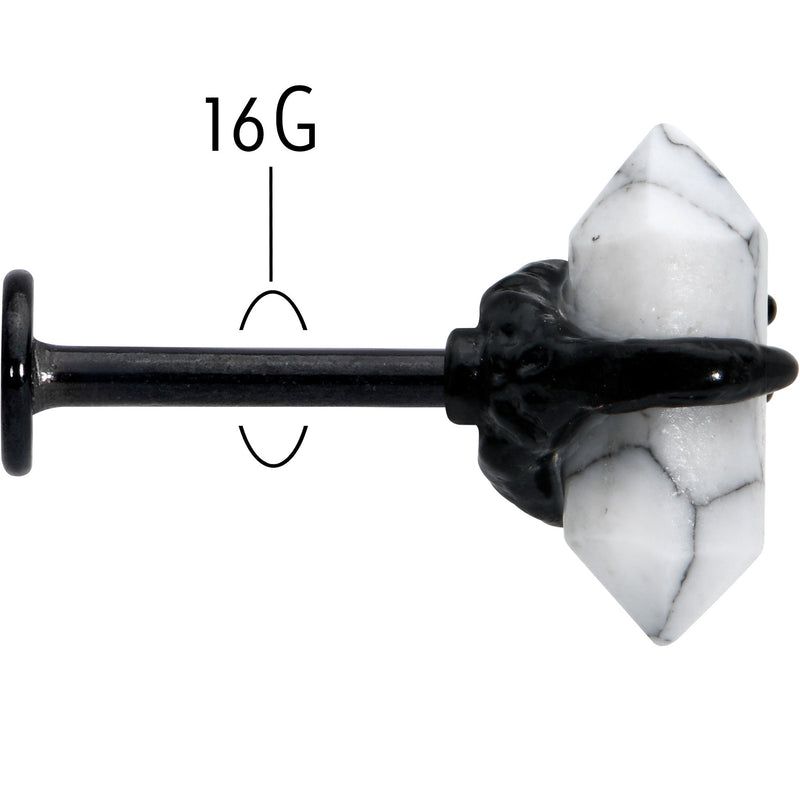 16G 5/16 White Howlite Black Claw Obelisk Labret Monroe Tragus