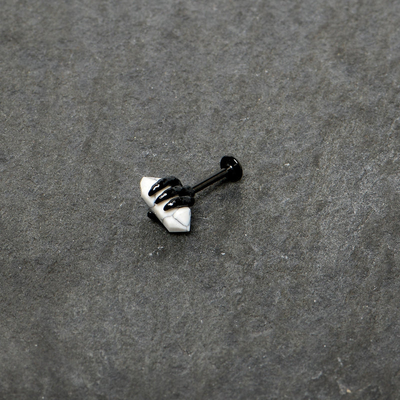 16G 5/16 White Howlite Black Claw Obelisk Labret Monroe Tragus