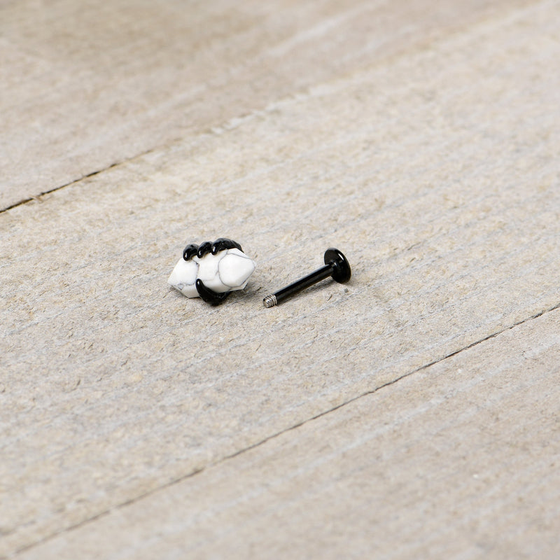 16G 5/16 White Howlite Black Claw Obelisk Labret Monroe Tragus