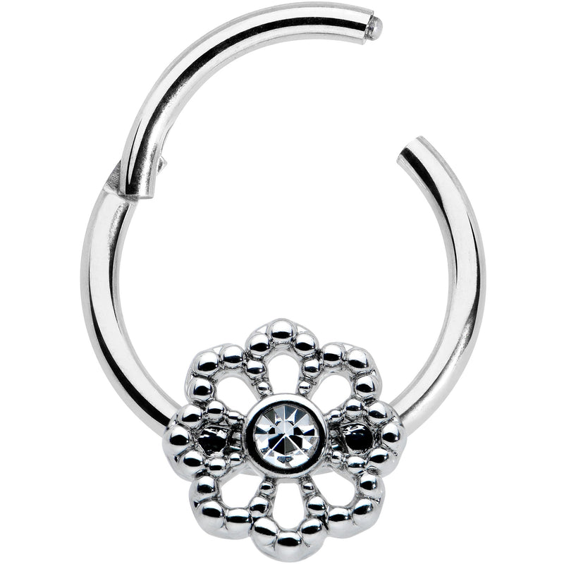 16G 3/8 Clear Gem Epic Fabulous Flower Hinged Segment Ring