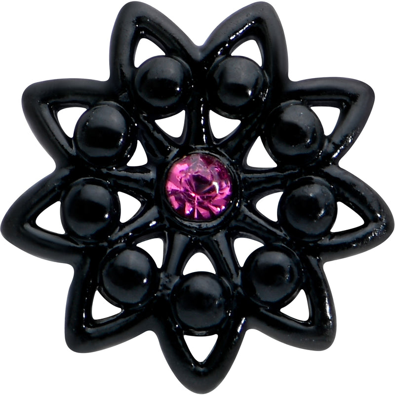 16G 5/16 Pink Gem Black Midnight Flower Labret Monroe Tragus