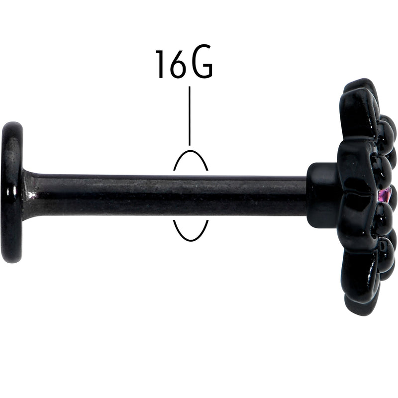 16G 5/16 Pink Gem Black Midnight Flower Labret Monroe Tragus
