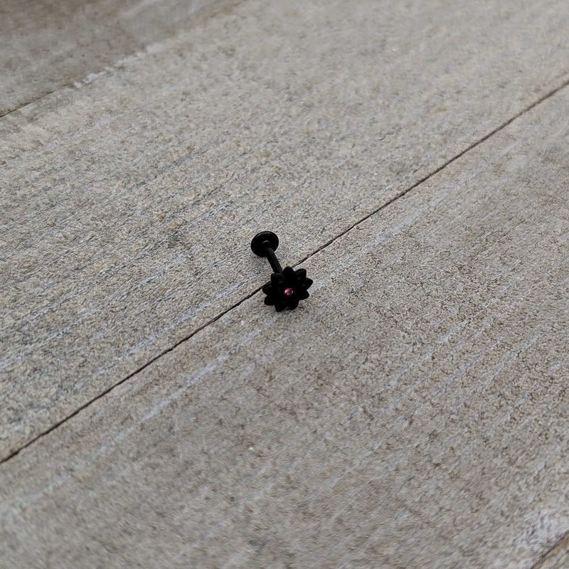 16G 5/16 Pink Gem Black Midnight Flower Labret Monroe Tragus