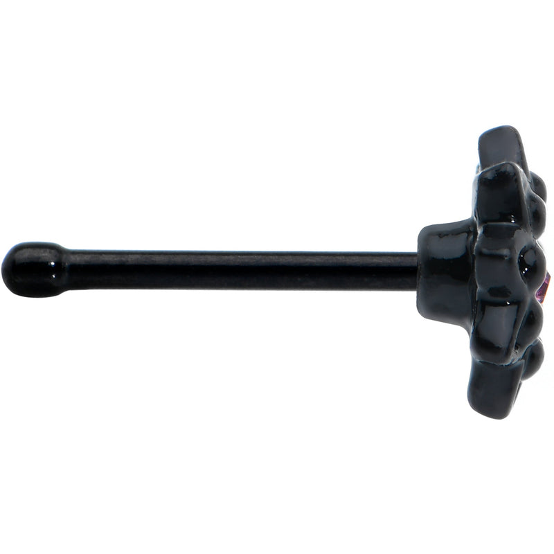 20G 1/4 Pink Gem Black Starry Flower Halloween Nose Bone