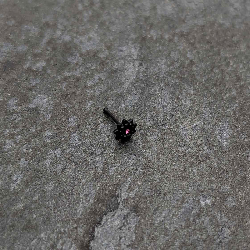 20G 1/4 Pink Gem Black Starry Flower Halloween Nose Bone