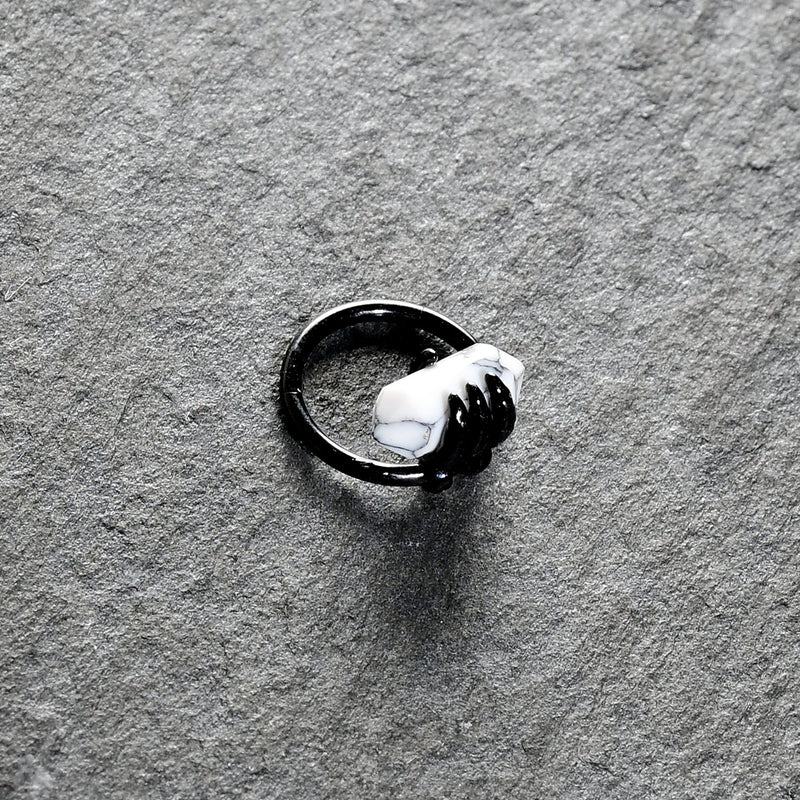 16G 3/8 White Howlite Black Claw Obelisk Hinged Segment Ring