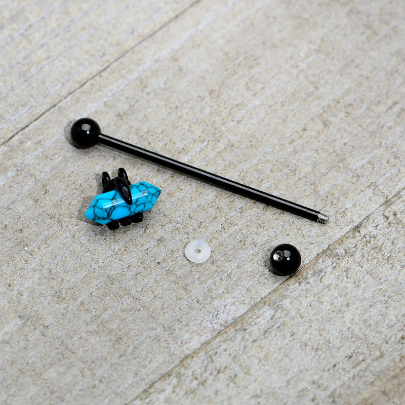 14G Blue Turquoise Black Claw Industrial Barbell 38mm