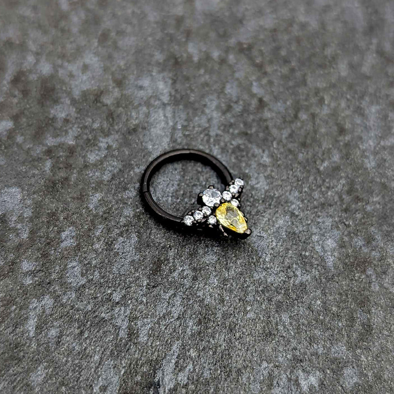 16G 3/8 Yellow Clear Gem Black Butterfly Hinged Segment Ring