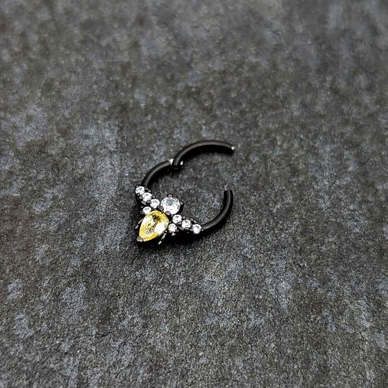 16G 3/8 Yellow Clear Gem Black Butterfly Hinged Segment Ring