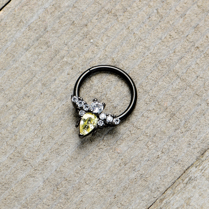 16G 3/8 Yellow Clear Gem Black Butterfly Hinged Segment Ring