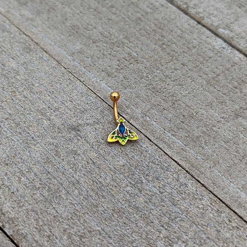 16G 5/16 Blue Gem Gold Tone Tropic Fan Curved Eyebrow Ring