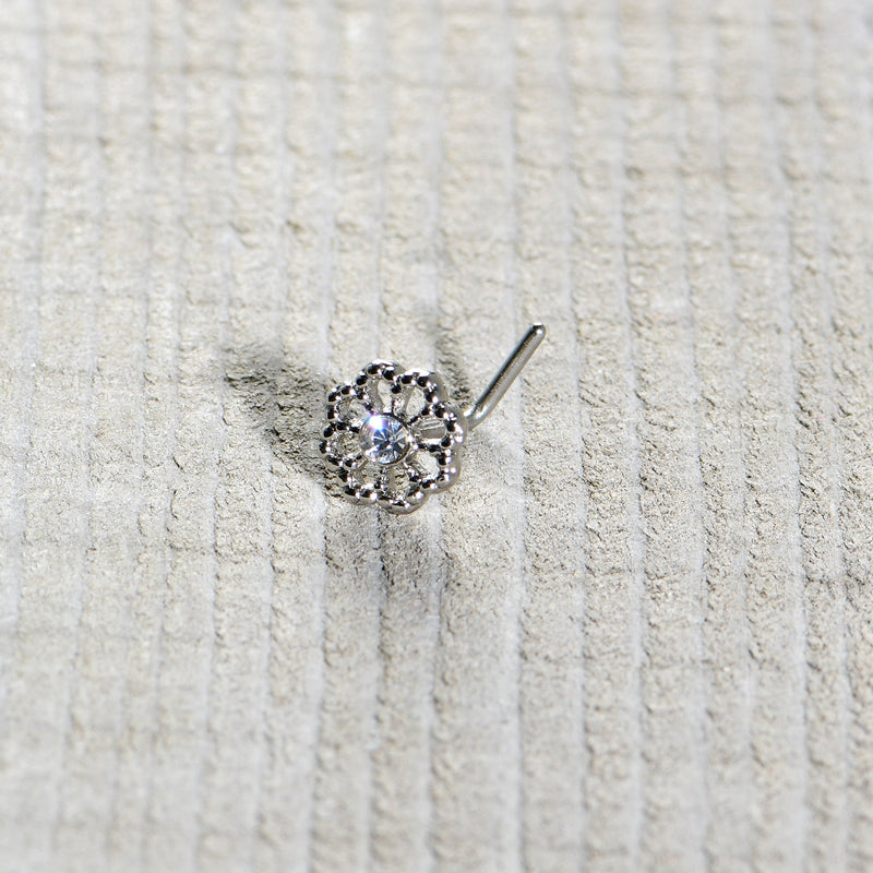 20G 7mm Clear Gem Epic Fabulous Flower L Shape Nose Ring