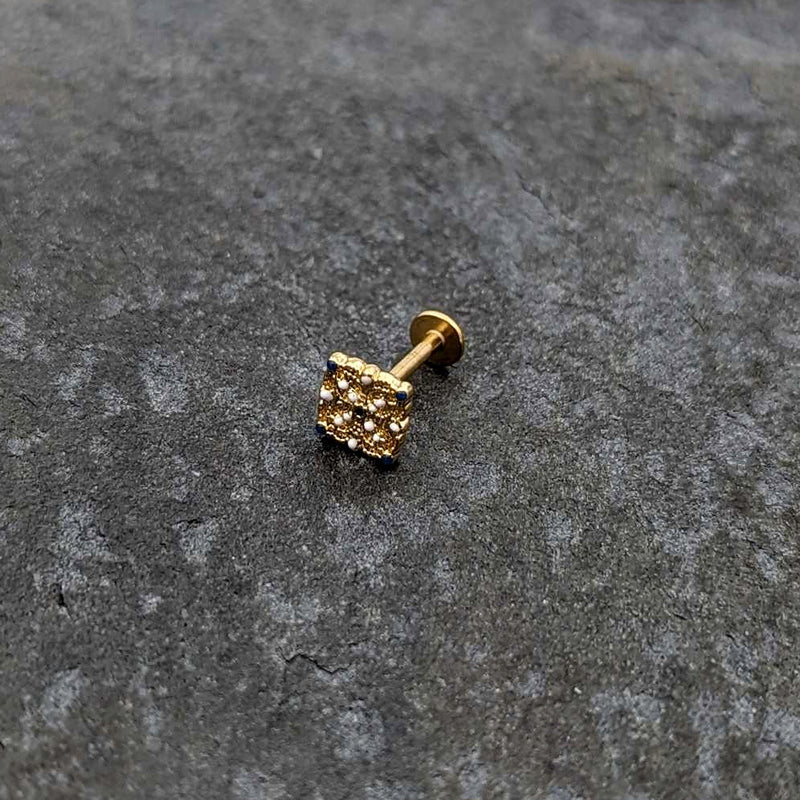 16G 5/16 Blue Gem Gold Tone Lacy Rhombus Labret Monroe Tragus
