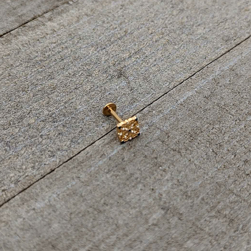 16G 5/16 Blue Gem Gold Tone Lacy Rhombus Labret Monroe Tragus