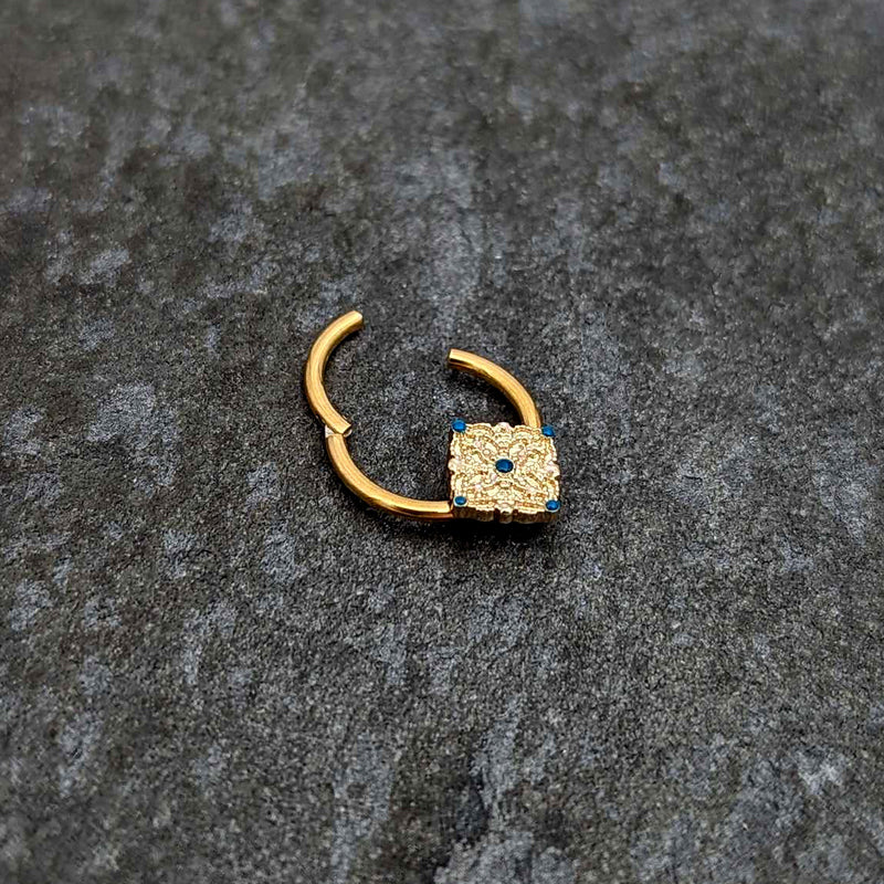 16G 3/8 Gold Tone Lacy Rhombus Hinged Segment Ring