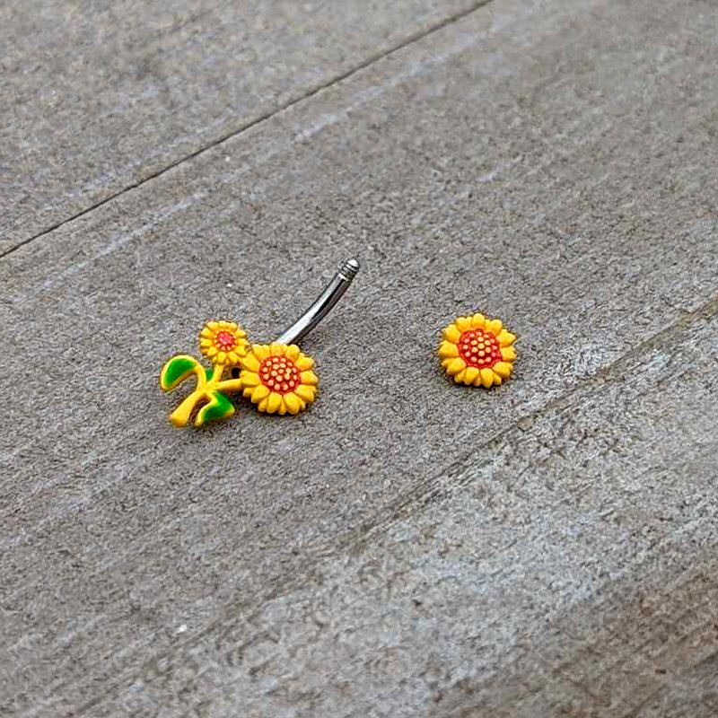 Happy Sunflower Trio Double Mount Belly Ring