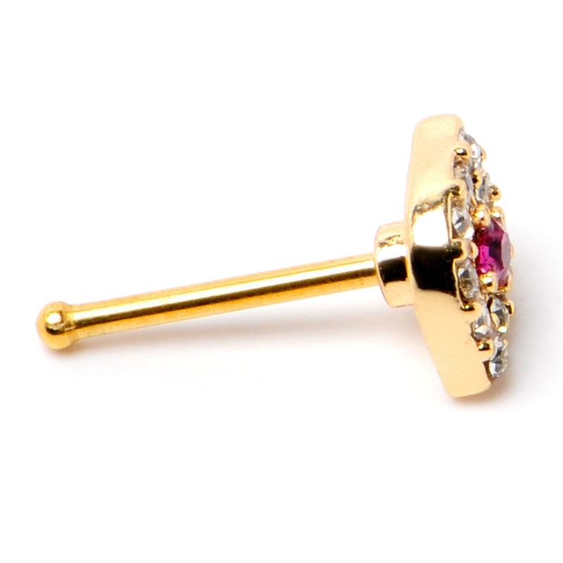 20G 1/4 Clear Pink Gem Gold Tone Open Eye Nose Bone