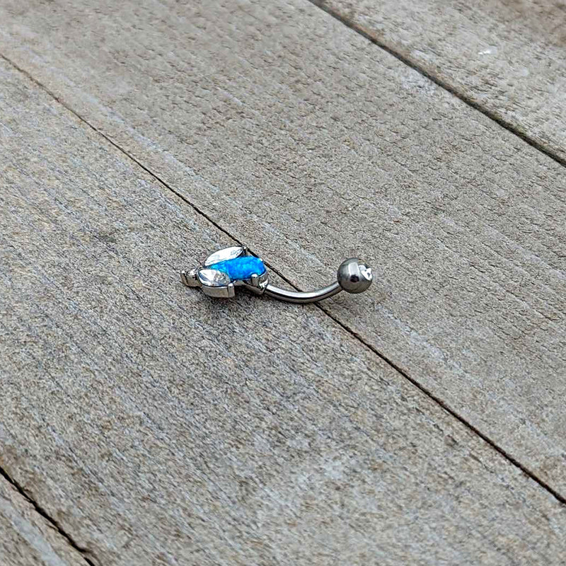 Blue Synthetic Opal Style Flower Belly Ring
