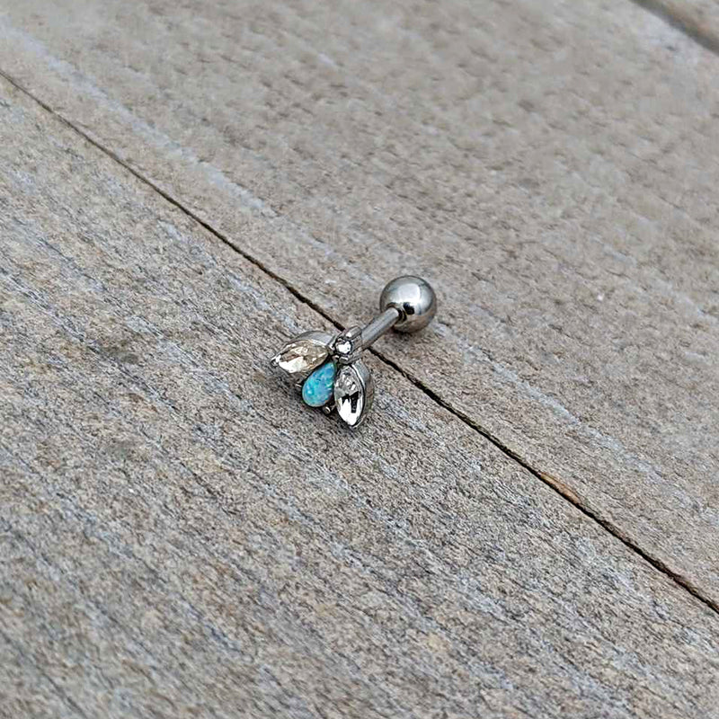 16G 1/4 White Synthetic Opal Flower Cartilage Tragus Earring