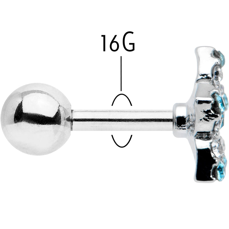 16G 1/4 Blue Clear Gem Opulent Flower Cartilage Tragus Earring