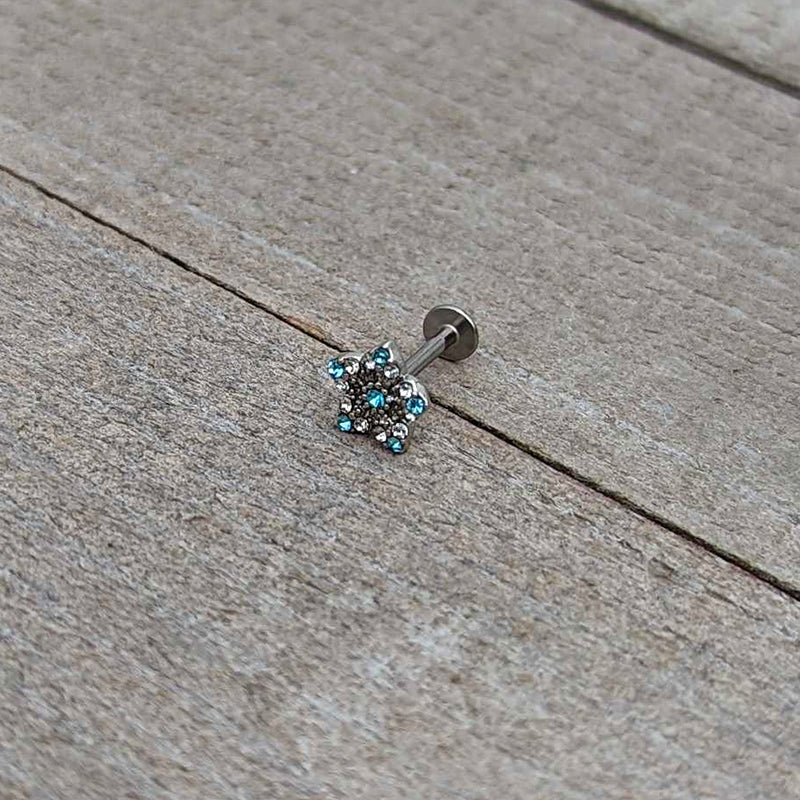 16G 5/16 Clear Blue Gem Opulent Flower Labret Monroe Tragus
