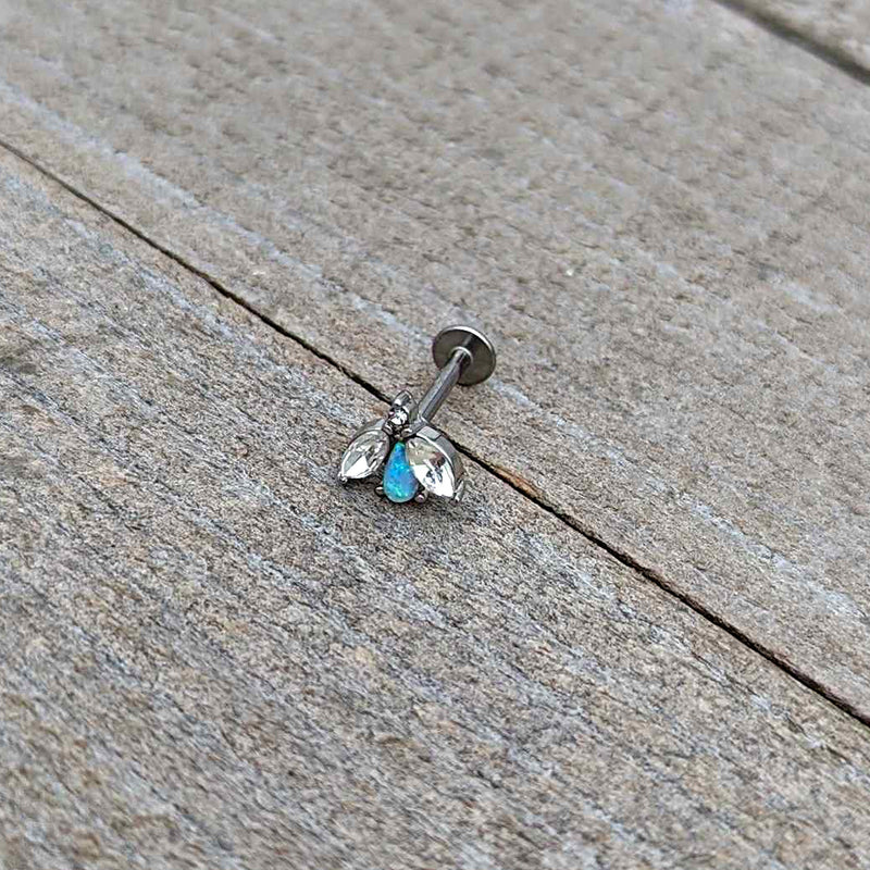 16G 5/16 White Synthetic Opal Flower Labret Monroe Tragus