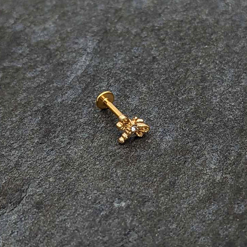 16G 5/16 Clear Gem Gold Hue Flying Dragonfly Labret Monroe Tragus