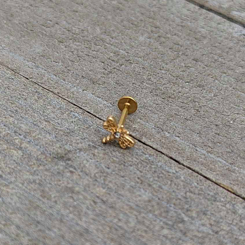16G 5/16 Clear Gem Gold Hue Flying Dragonfly Labret Monroe Tragus