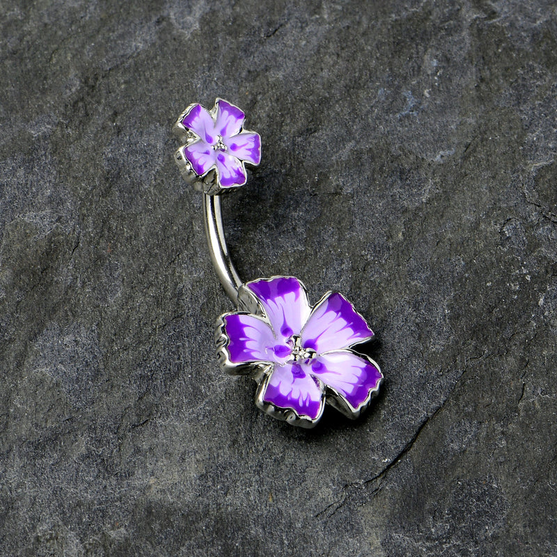 Purple Flower Textured Center Double Mount Belly Ring