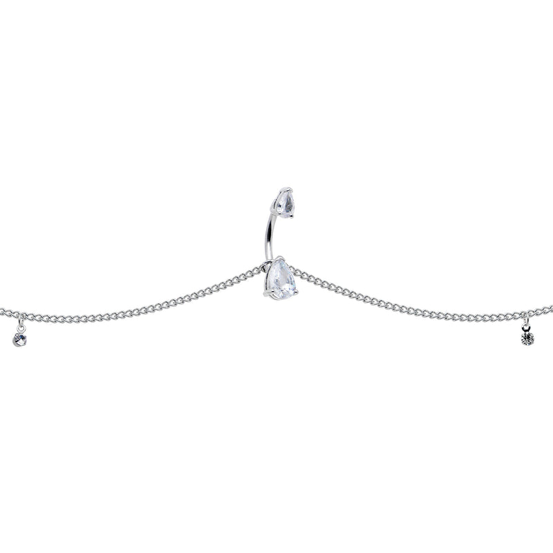 Clear Gem Double Drop Double Mount Belly Ring Belly Chain