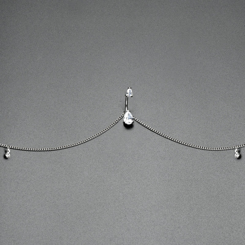 Clear Gem Double Drop Double Mount Belly Ring Belly Chain